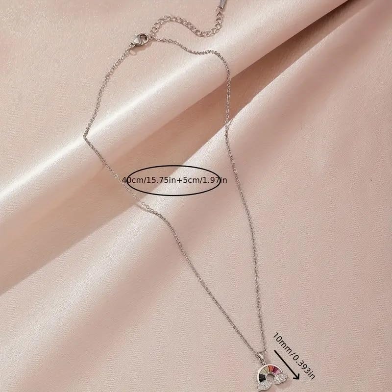 El Regalo Titanium Steel Cubic Zirconia Rainbow Necklace for Kids/Girls/Women- Anti Tarnish, Waterproof, Classy Rainbow Necklace- Gift for Girls