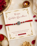 El Regalo 1PC Simple Red Thread Rakhi for Brother- Minimalist Antique German Silver Charm Rakhi with Roli Chawal, Rakhi Message Card