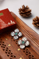 El Regalo Silver Lookalike 25 Paisa Vintage Earrings- Brass Oxidised Antique Boho Coinage Stud Earrings for Women & Girls- Antique 25 Paisa Coin Studs