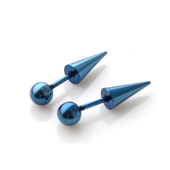 El Regalo 1 Pair Surgical Stainless Steel Spike Unisex Stud Earrings- Septum Lip Rings Cartilage Tragus Helix Piercing for Women Men (Blue)