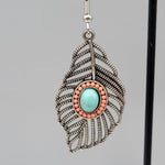 El Regalo Gorgeous Bohemian Ethnic Faux Turquoise Leaf Earrings- Beautiful Boho Hippie Feather Drop Hook Earrings