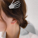 El Regalo 2PCs CZ Halloween Skeleton Hair Clips- Rhinestone Zombie Punk Rock Hand Hair Clip- Alligator Claws Barettes Clips- Halloween Costume/Accessories for Girls/Women (1 Gold 1 Silver)