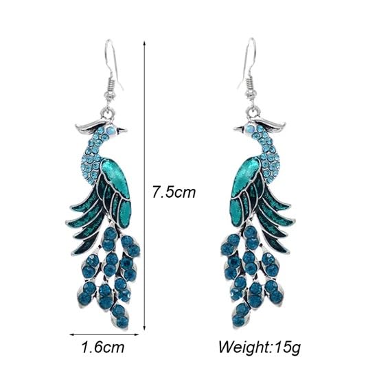 El Regalo Vintage Ethnic Peacock Earrings for Women- Elegant Oil Drop Rhinestone Dangle Earring Party Jewelry (Blue)