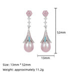 El Regalo Vintage Elegant Palace Style Luxury Pearl CZ Earrings for Women - Shiny Pink Zirconia Bridal Wedding Party Jewelry