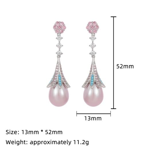 El Regalo Vintage Elegant Palace Style Luxury Pearl CZ Earrings for Women - Shiny Pink Zirconia Bridal Wedding Party Jewelry
