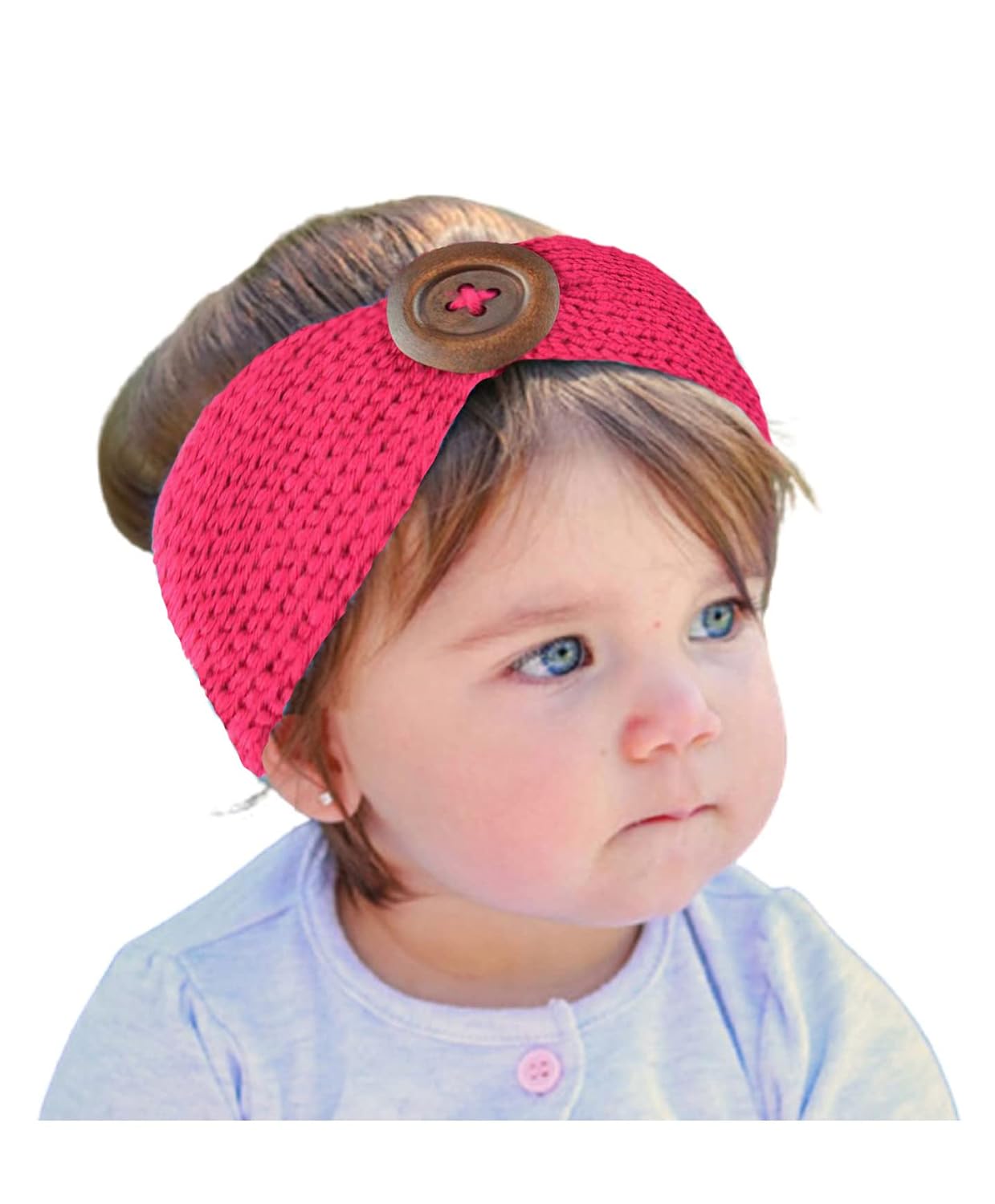 El Regalo Baby Woolen Knitting Infant Button Headbands Turban Head Wrap Knotted Hair Band for Girls & Boys (Rose Pink)