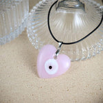 El Regalo 1 PC Big Pink Evil Eye Pendant Necklace for Girls & Women - Turkish Evil Eye Big Leather Rope Necklace (Heart Evil Eye)