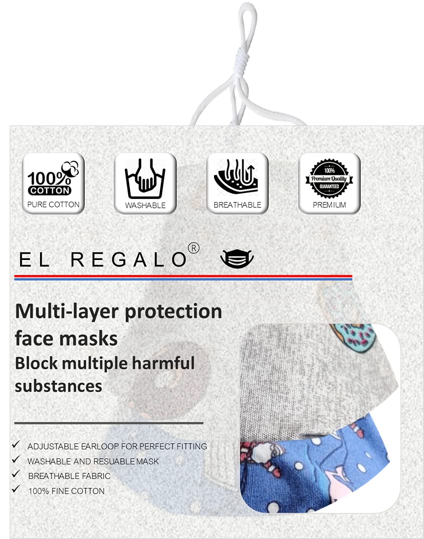 El Regalo (Set of 3 Kids Cotton Face Masks (Age group - 7-12 yrs) | Multi Layer Soft Cotton Reusable & Washable Face Masks With Adjustable Ear Loops for Kids (kids print)