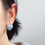 El Regalo Heart Hoops Earrings- Vintage Fashionable Bliss Heart Clip Double-sided Enamel Glaze Eternal Elegance Love Earrings for Women & Girls (Glazed Blue)