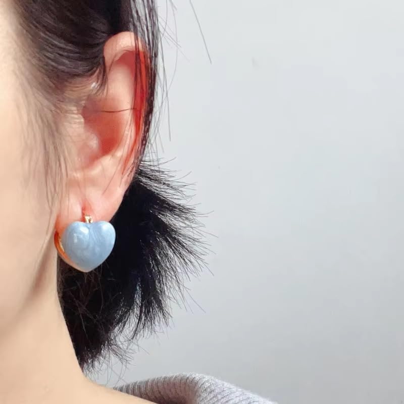 El Regalo Heart Hoops Earrings- Vintage Fashionable Bliss Heart Clip Double-sided Enamel Glaze Eternal Elegance Love Earrings for Women & Girls (Glazed Blue)