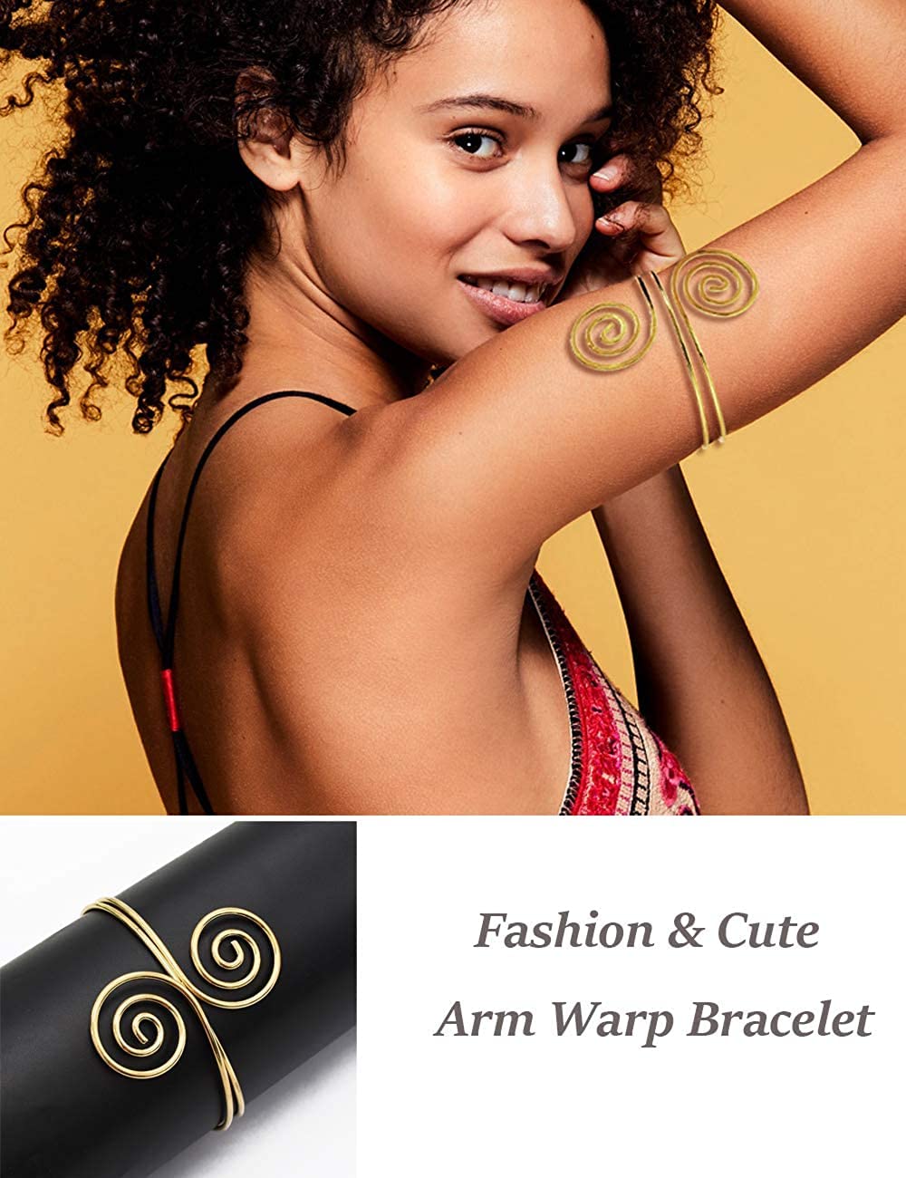 El Regalo Fashion Armlet- Minimalist Spiral Coil Upper Arm Cuff Open Arm Bracelet Armlet Armband Bangle for Women & Girls (Golden Color)
