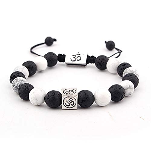 El Regalo OM Howlite Beads Rakhi for Brother Healing Yoga Beads Bracelets Rakhi with shagun, Rakhi Card in Gift Box (Black & White OM Rakhi)