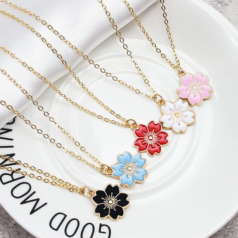 El Regalo 5 PCs Pendant Necklace Combo Set for Girls/Kids/Teens & Women - Flowers, Pearls Shell, Rainbow, Unicorn, Star, Heart Charms (Flower)