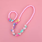El Regalo 2 PCs Kids Girls Colorful Jewelry Sets - Kids Candy Color Beads Necklace & Bracelets Jewelry Sets for kids Girls & Toddlers (Multi Flower Pink Set)