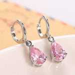 El Regalo Cute Cubic Zirconia Cut Stones Hoop Earrings for Girls & Women- Classic Teardrop Shape Zircon Drop Dangle Earrings (Baby Pink)