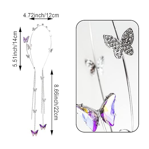 El Regalo Beautiful Rhinestone Butterfly Crystal Tassel Hairband - Sparkling Wedding Butterfly Tiara Headband for Women and Girls, Elegant Bling Bridal Hair Accessory for Special Occasions