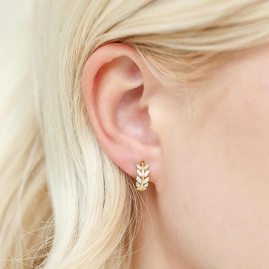 El Regalo Stainless Steel Tiny & Cute Leaves Hoop Earrings for Kids/Girls/Women- Anti-Tarnish/Waterproof Leaves Pattern Small Hoop Earrings (Gold & Silver)