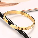 El Regalo Stainless Steel Bangle Bracelet with Cubic Zirconia/CZ for Women - Stainless Steel Openable Bracelet with Magnetic Lock (Gold)