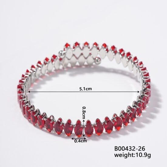El Regalo Marquise Cut Crystals Tennis Bracelet for Women - Adjustable Bypass Wrap Bracelet, Cubic Zirconia Jewelry Gift (Red)
