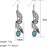 El Regalo Retro Imitation Turquoise Feather Vintage Tassel Earrings for Women- Gypsy Earrings Hippie Chic Boho Spiral Feather Earrings