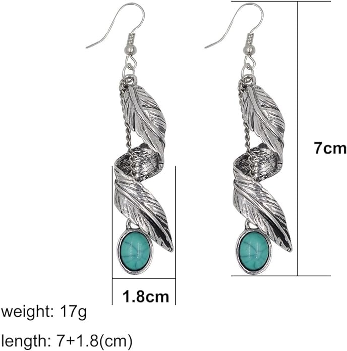 El Regalo Retro Imitation Turquoise Feather Vintage Tassel Earrings for Women- Gypsy Earrings Hippie Chic Boho Spiral Feather Earrings