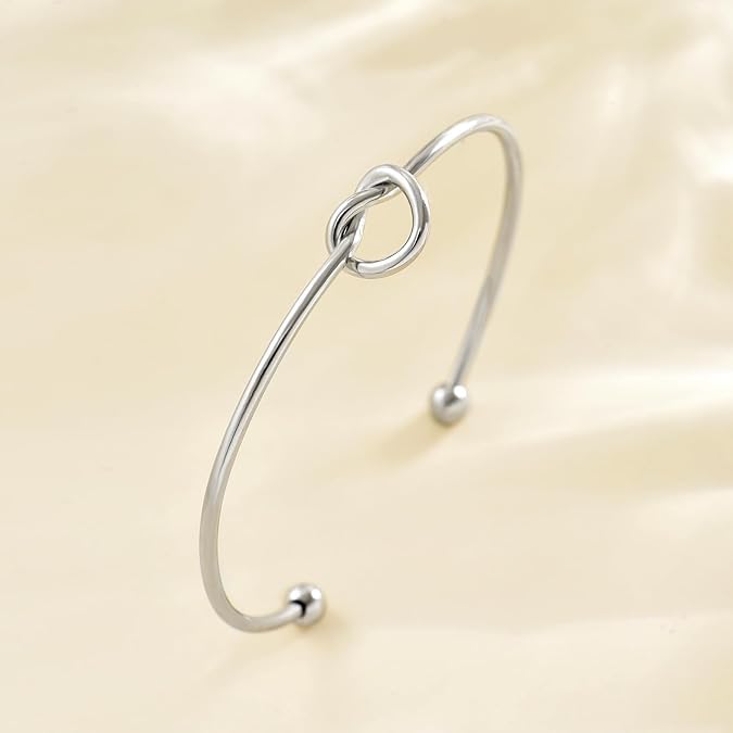 El Regalo Stainless Steel Forever Love Knot Infinity Cuff Bracelets for Girl & Women- Waterproof Infinity Knot Adjustable Bracelet (Silver)