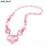 El Regalo Girls Kids Glittery Pink Heart Beads Princess Necklace & Bracelet Jewelry Sets- Acrylic Heart Beads Princess Necklace Bracelet Jewelry Set for Toddlers Girls Kids