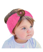 El Regalo Baby Woolen Knitting Infant Button Headbands Turban Head Wrap Knotted Hair Band for Girls & Boys (Pink)