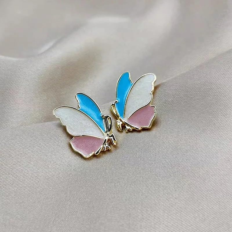 El Regalo 1 Pair Fancy, Cute Enamelled Butterfly Stud Earrings for Girls & Women - Fashion Enamalled Butterfly CZ Hypoallergenic & Nickel Free Earrings for Girls & Women (option-2)