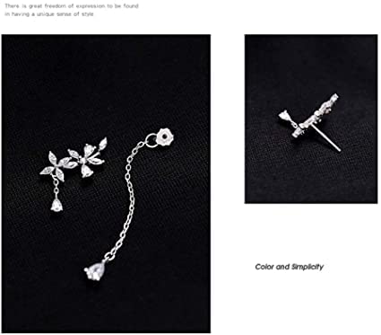 El Regalo 925 Silver Plated Dainty Flowers Threader Detachable Tassel Chain Leaves Wrap Earrings Crawler for Girls & Women