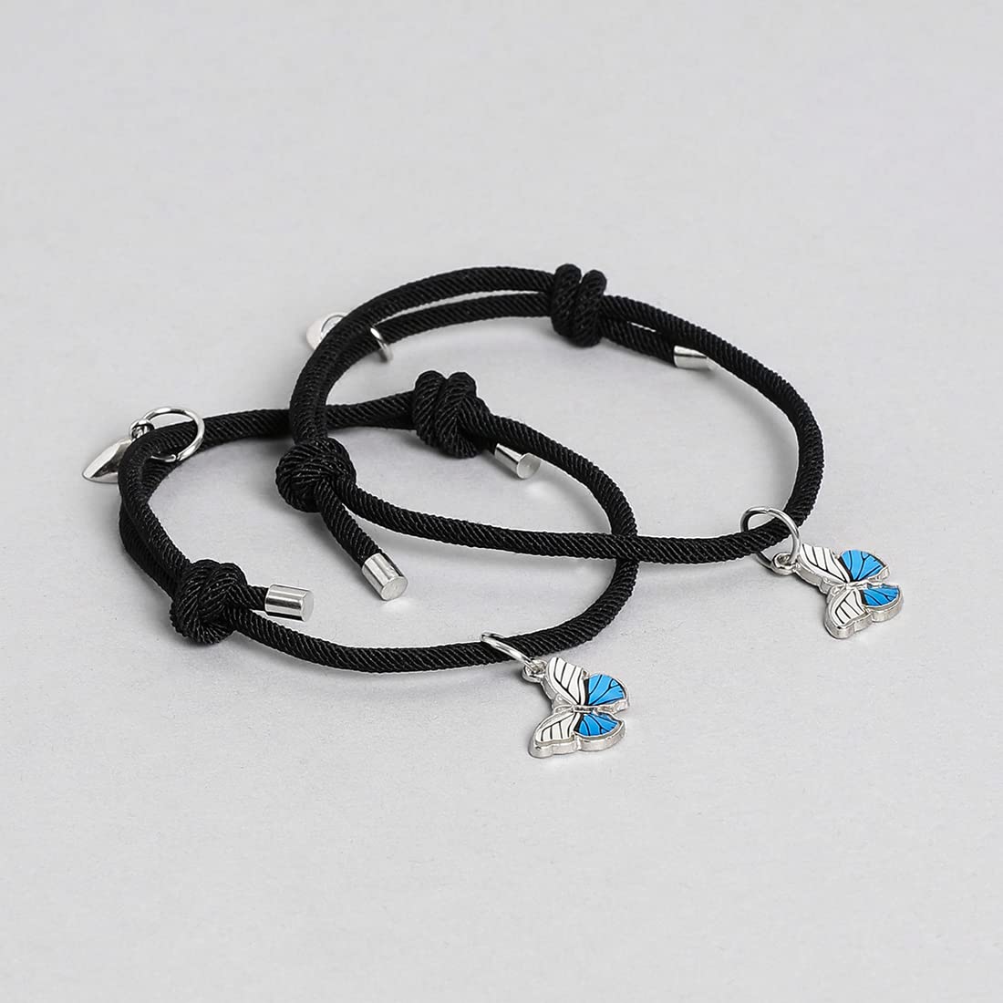 El Regalo 2pcs BF Magnetic Heart Butterfly Bracelets for Best Friends/Besties/Couples - Butterfly Relationship Matching Bracelet Set Mutual Attraction Rope Bracelets (Blue-White Butterfly Bracelet)