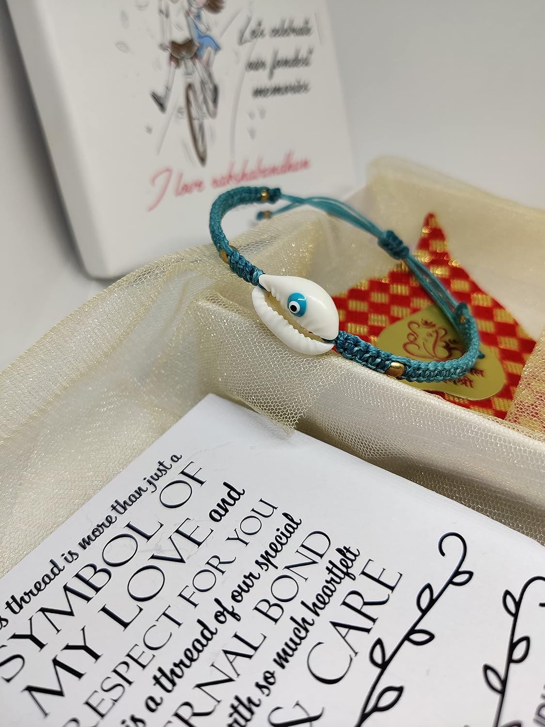 El Regalo Evil Eye Shell Rakhi for Brother - Uniquely Handwoven Cowrie Evil Eye Rakhi for Brother/Bhai Rakhi for Bhai (Evil Eye Shell)