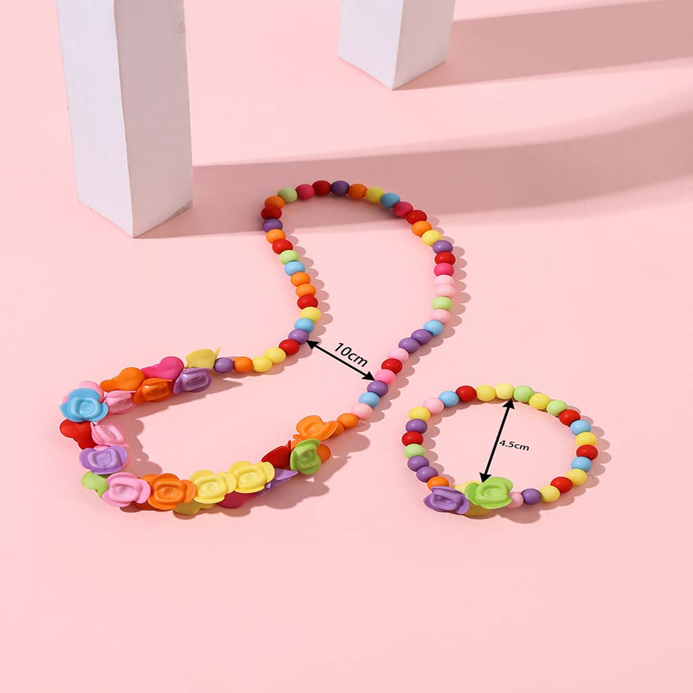 El Regalo 2 PCs Kids Girls Colorful Jewelry Sets - Kids Candy Color Beads Necklace & Bracelets Jewelry Sets for Girls