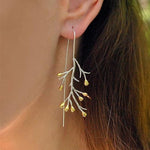 El Regalo 1 Pair Uniquely Handcrafted Tree Branch Dangle Earring for Women/Girls- Dual Tone Gold & Silver Statement Earrings with Blossoming Golden Buds