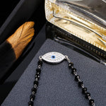 El Regalo Stainless Steel Mangalsutra Evil Eye Nazaria Bracelet- Black Crystal Beads Anti Tarnish Chain Bracelet for Girls/Women (Evil Eye Nazaria Bracelet)