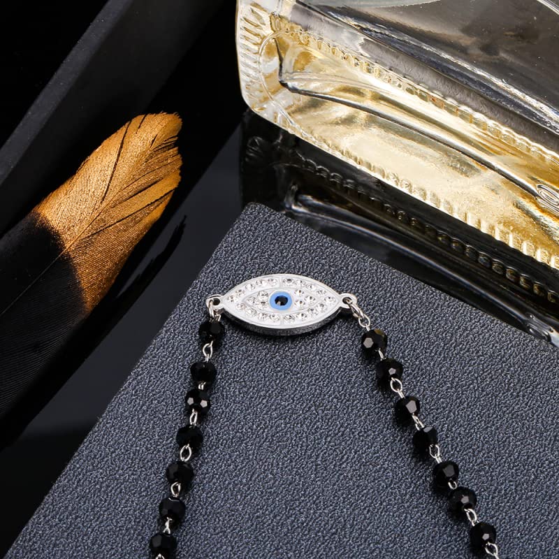 El Regalo Stainless Steel Mangalsutra Evil Eye Nazaria Bracelet- Black Crystal Beads Anti Tarnish Chain Bracelet for Girls/Women (Evil Eye Nazaria Bracelet)
