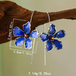 El Regalo Womens Vintage Bohemian Style Enamel Flower Earrings - Silver Tone, Trendy Long Hook Floral Earrings