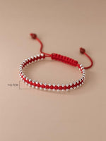 El Regalo Womens 2 Pcs Handmade Beaded Nazaria/Nazar Bracelet Cum Anklet Set- Black & Red Thread Anklet/Bracelet Set (Red Silver)