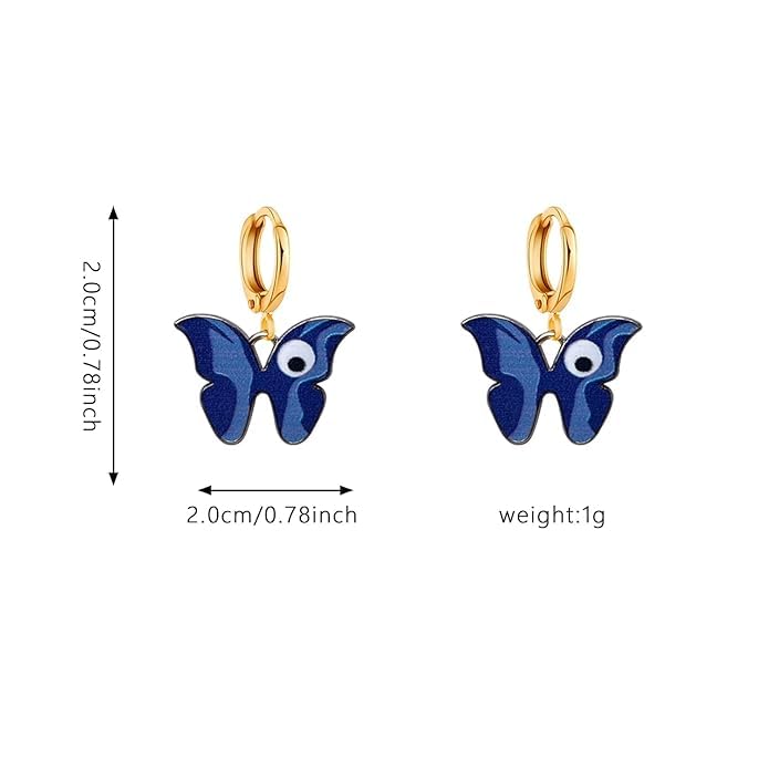 El Regalo 3 Pairs Fancy, Cute Butterfly Earrings for Girls & Women - Fashion Enamalled/Butterfly CZ Hypoallergenic & Nickel Free Earrings for Kids, Teen Girls & Women (Evil Eye Butterfly Earrings)