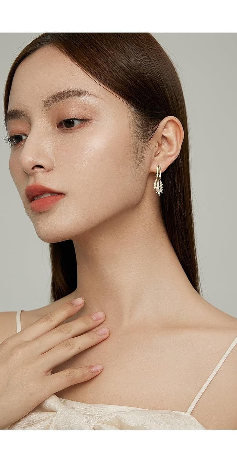El Regalo Brynlee Leaf Filigree Crystal Drop Leverback Earrings- Fashion Crystal Leaves Statement Earrings for Girls & Women