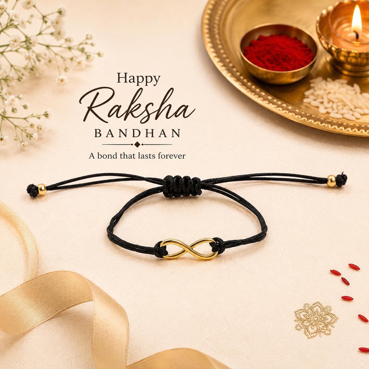 El Regalo 1PC Minimalist Infinity Rakhi for Brother- Simple Infinity Rakhi with Roli Chawal, Rakhi Message Card in Rakhi Gift box for Brother (Gold)