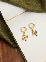 El Regalo Stainless Steel Bubble Name Initials Hoop Earrings- Anti Tarnish, Waterproof Name Letter Personalized Balloon Bubble Drop Earrings for Girls & Women (Name Initial- N)