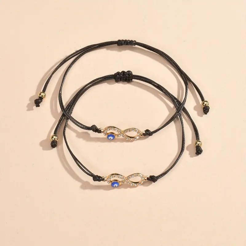 El Regalo Girls 2Pcs Vintage Evil Eye Infinity Charm Hand-Woven BFF Friendship Bracelets Cum Anklets Set- Friendship Day Gift For Best Friends