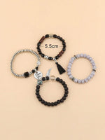 El Regalo 4Pcs/Set Vintage Bohemia Style Wing Beads Tassel Unisex Bracelet - Stackable Multi-layer Modern Charm Bracelets with Wings and I Love You Charms Bracelets (Black)