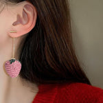 El Regalo 3D Rhinestone Strawberry Statement Earrings for Women & Girls | Handcrafted Crystal Fruit Drop Dangle Earrings | Fancy & Elegant Western Fashion Jewellery (Pink)