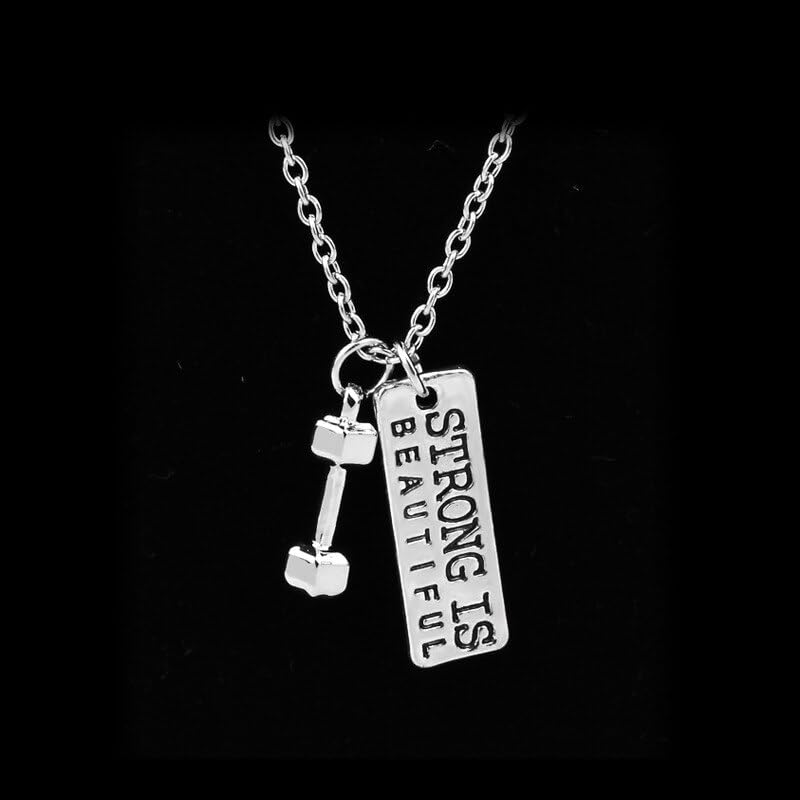 El Regalo "Strong Is Beautiful Fitness Gym Dumbbell Unisex Pendant Necklace for Boys/Men/Women/Girls