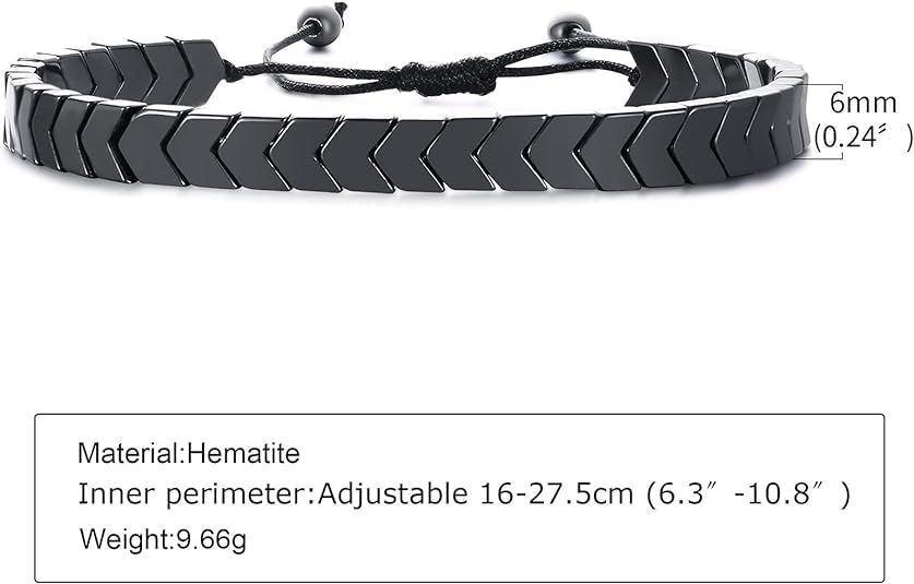 El Regalo Unisex-Adult 2 Pcs Braided Black Hematite Arrow Heart Adjustable Bracelets Set for Couples - Natural Gemstone Link Bracelet (Arrow Hematite)