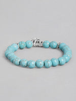 El Regalo OM Rakhi for Brother OM Charm Healing Yoga 8mm Beads Stretchable Bracelet Rakhi with Roli Canwal, Rakhi Card in Gift Box (Firozi)