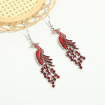 El Regalo Vintage Ethnic Peacock Earrings for Women- Elegant Oil Drop Rhinestone Dangle Earring Party Jewelry (Red)