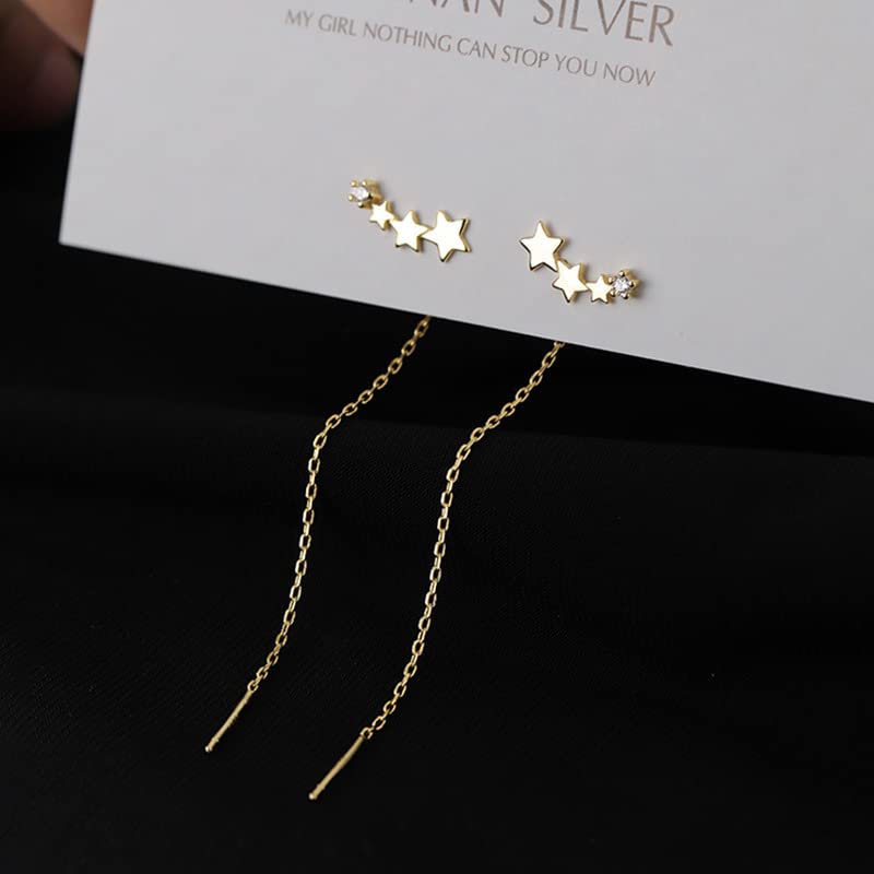 El Regalo Gold Plated Plated Minimalist Long Thin Tassel Elegant Threader Dangle Chain Earrings for Girls & Women (Star Stud Tassel)